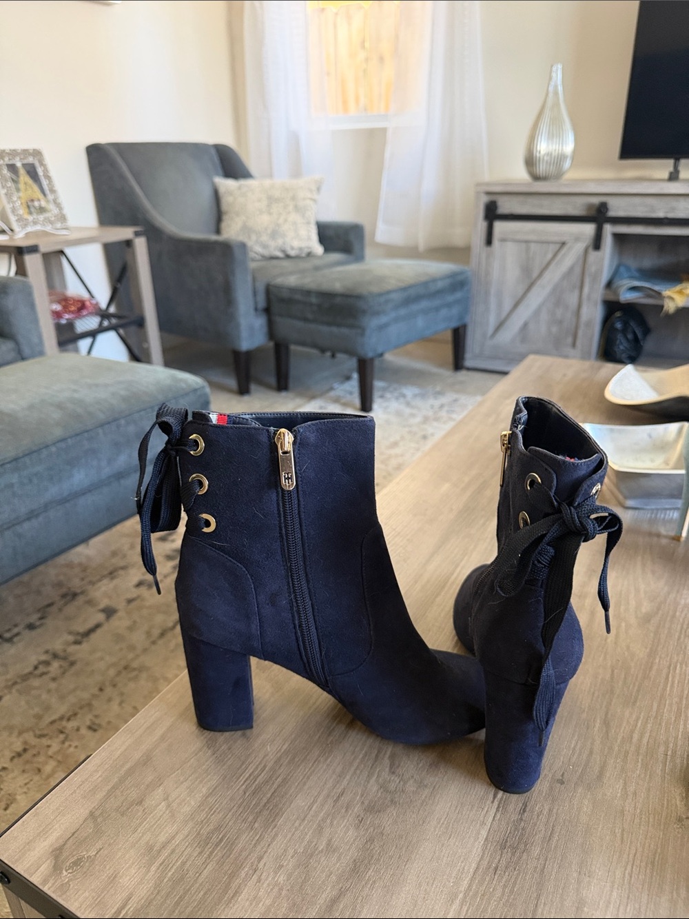Tommy Hilfiger Navy Suede Ankle Boots with Side Zip